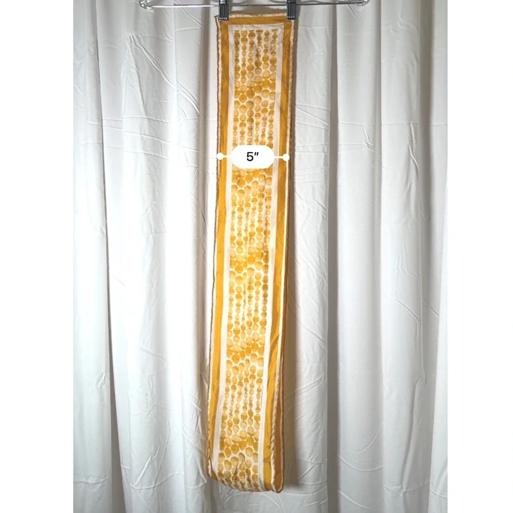 The Limited Silk Scarf Yellow White Polka Dot Geo Oblong Striped Border 114-02